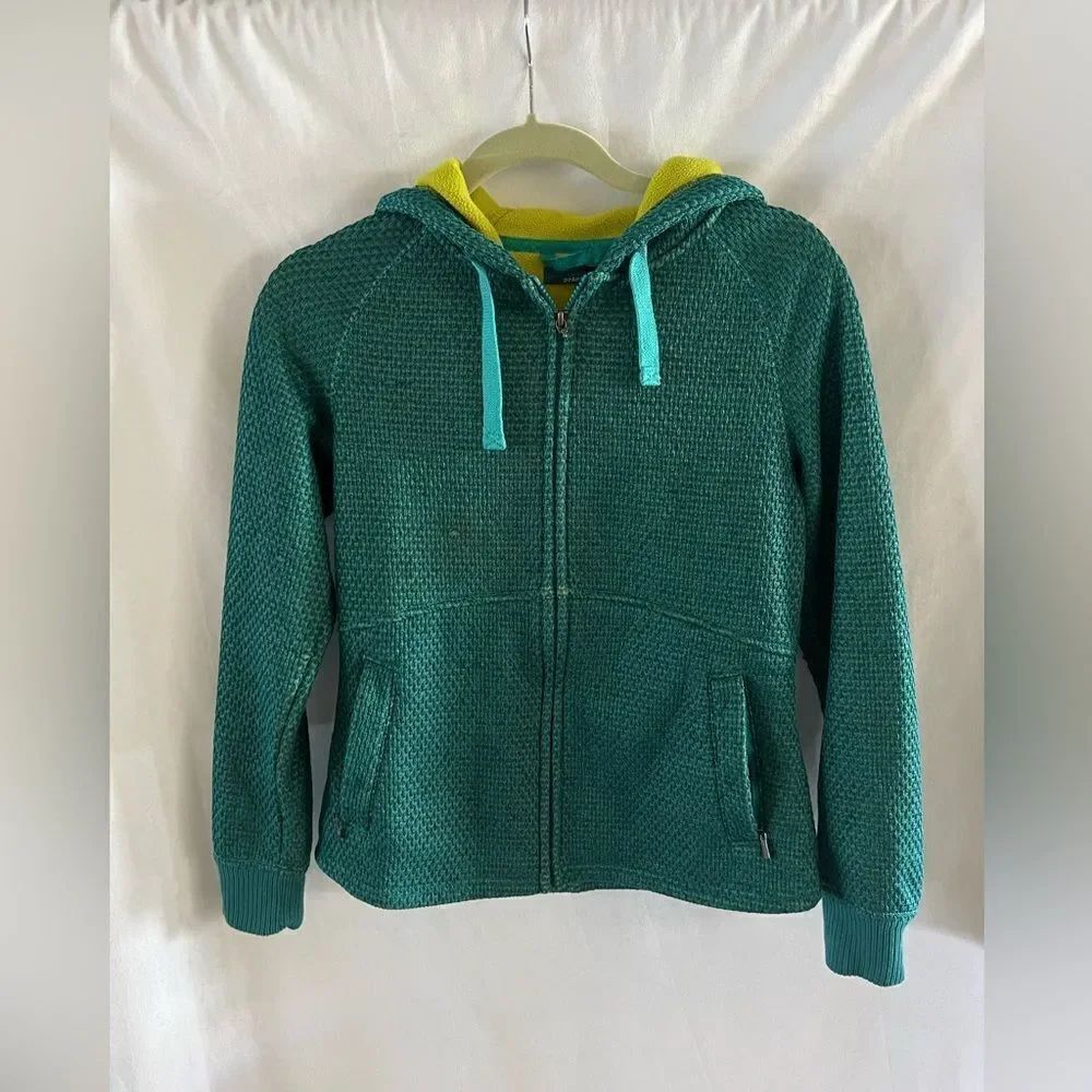 prAna Akita Hooded Textured Fleece Jacket Full Zip Teal Women’s Size S
